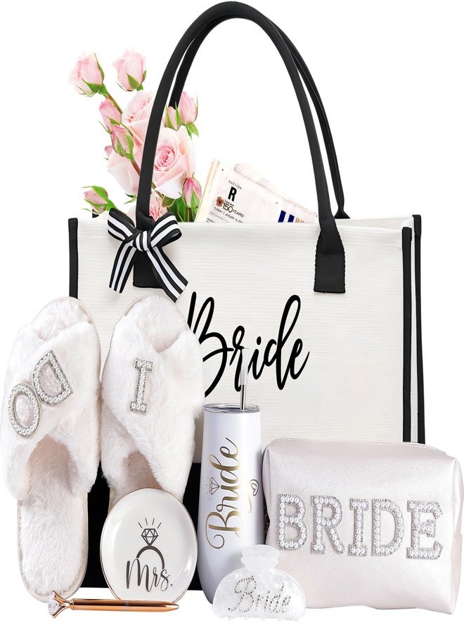 Physkoa Bridal Shower Gifts–7-Piece Birde Gift Set with Tumbler, Tote, Slippers, Makeup Bag & More-Gift for Bride to be– Bachelorette Gifts for Her-Bridal Shower Decorations - Image 1
